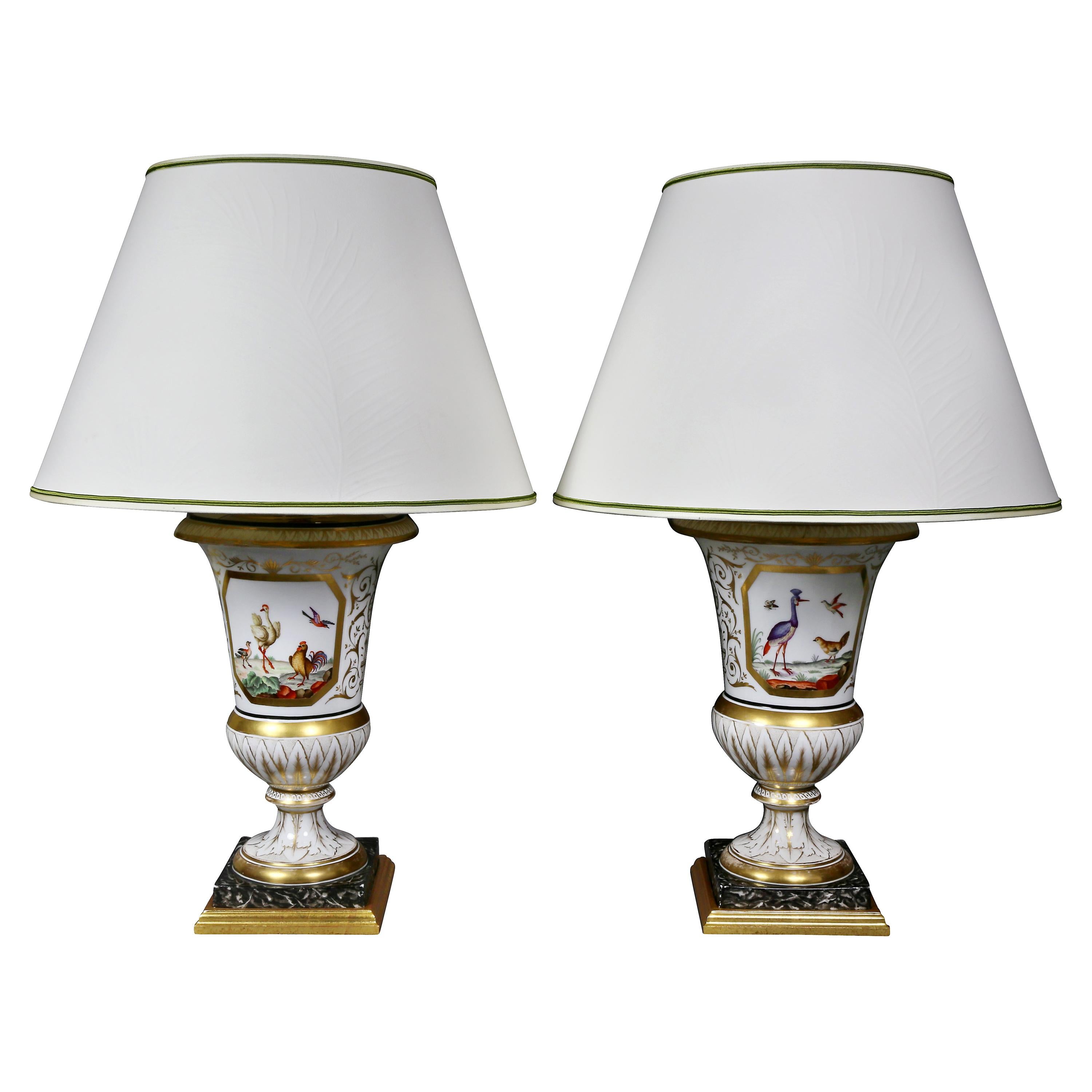 Pair of Paris Porcelain Urn Form Table Lamps