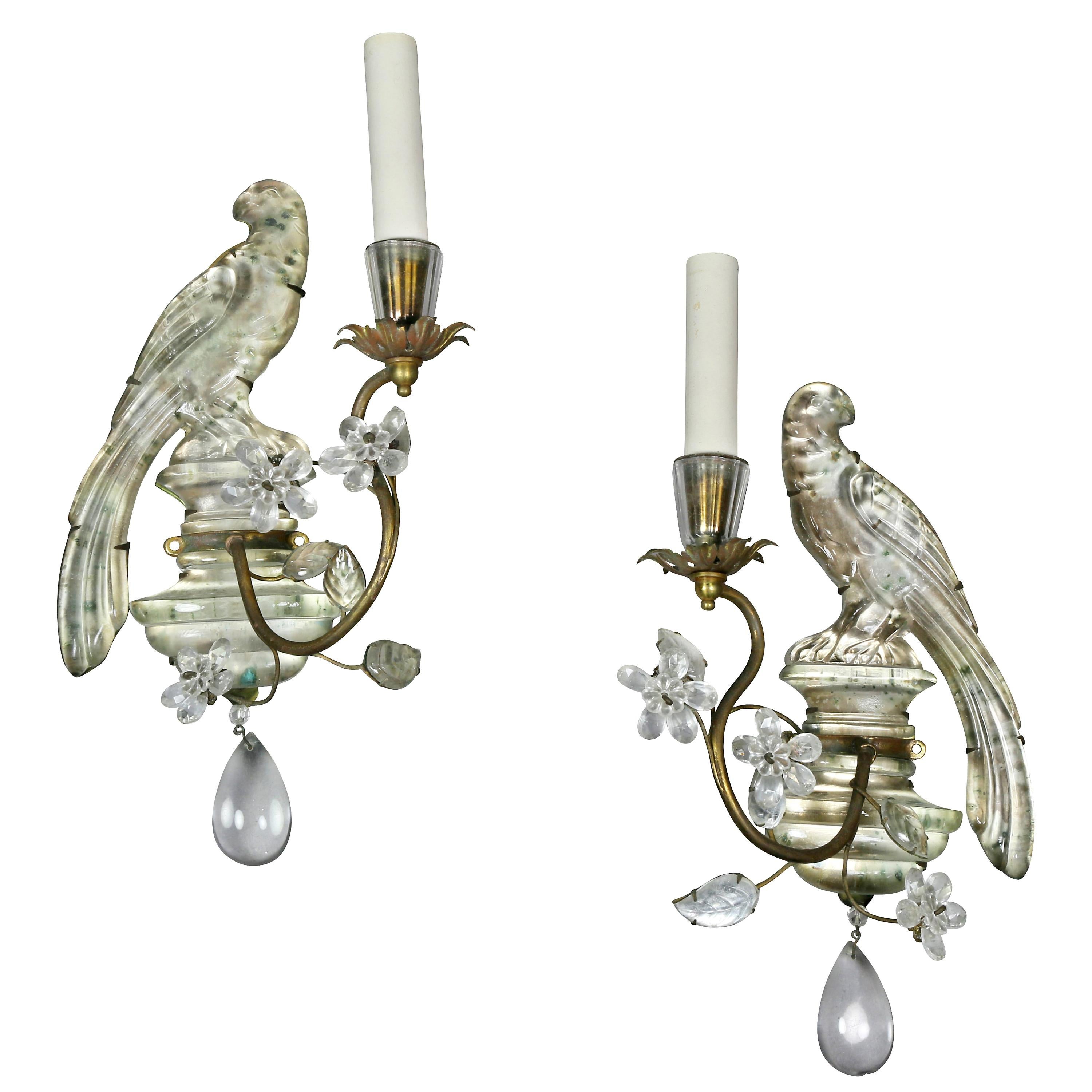 Pair of Bagues Crystal and Gilt Metal Sconces