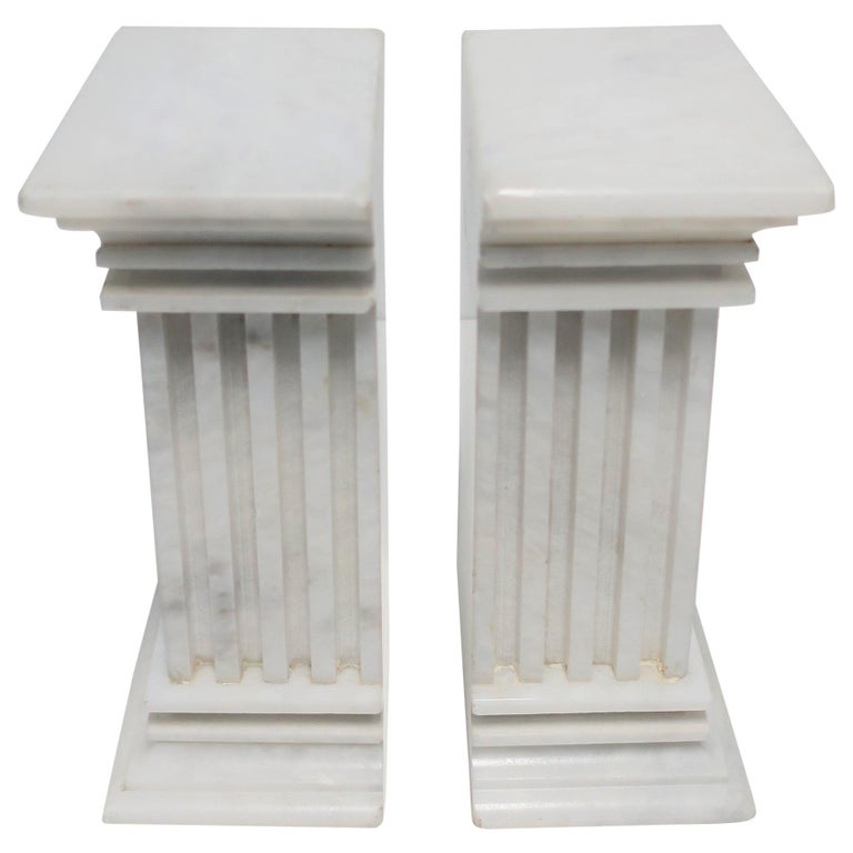 Pair of Italian White Marble Column Bookends For Sale at 1stdibs