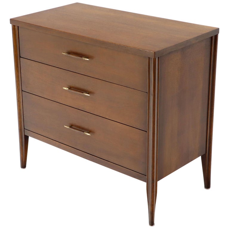 Three Drawer Mid Century Modern Walnut Bachelor Chest Dresser For