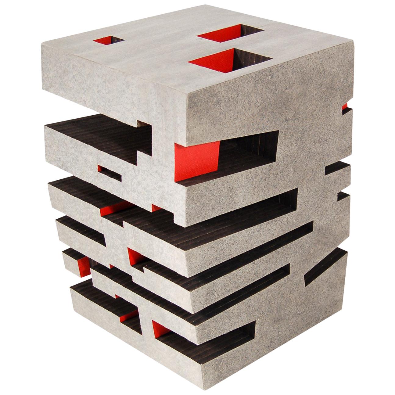 Paper Side Table in Recycled Paper with Red Accents For Sale