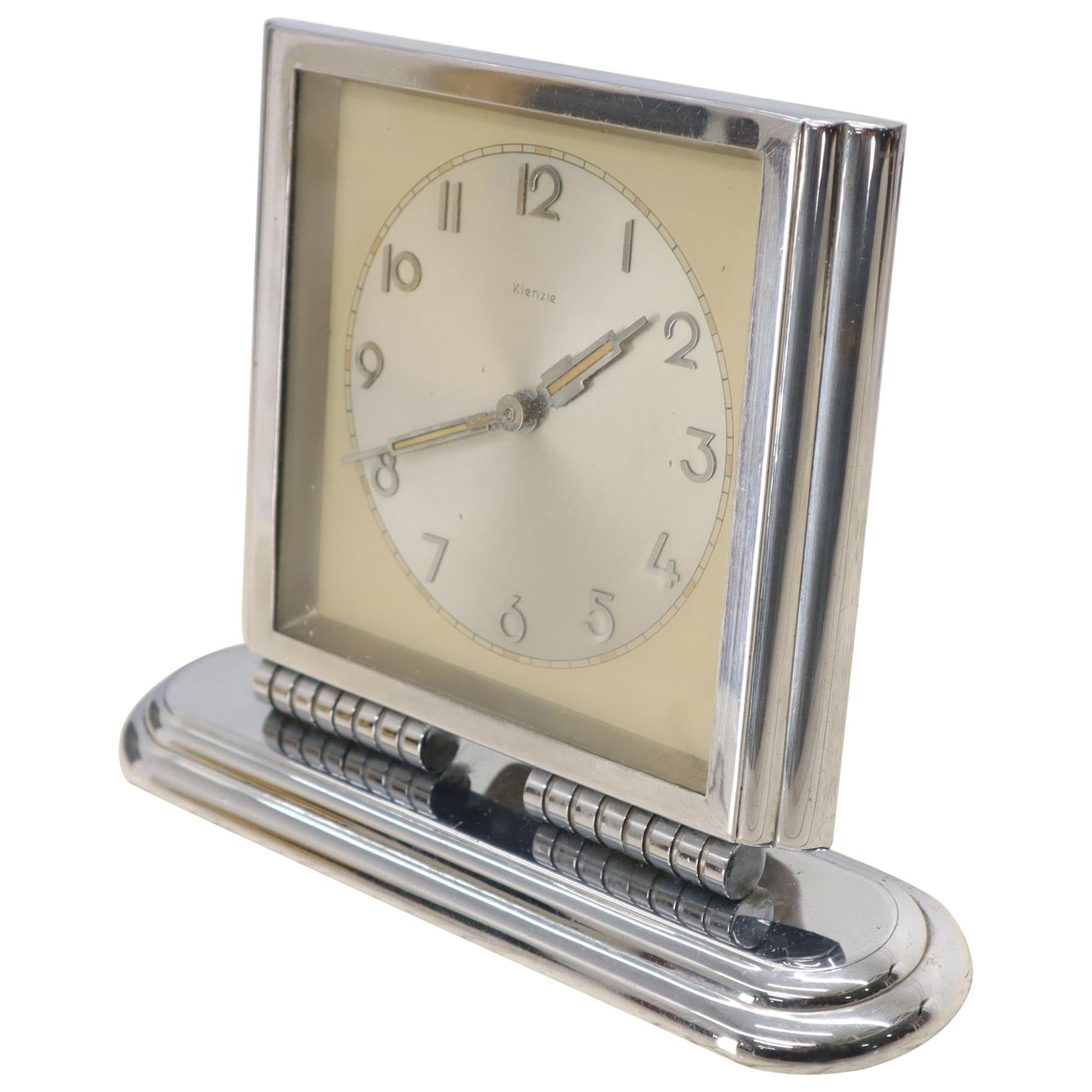 Folding Swivel Base Art Deco Polished Chrome Travel Table Desk Clock Kienzle