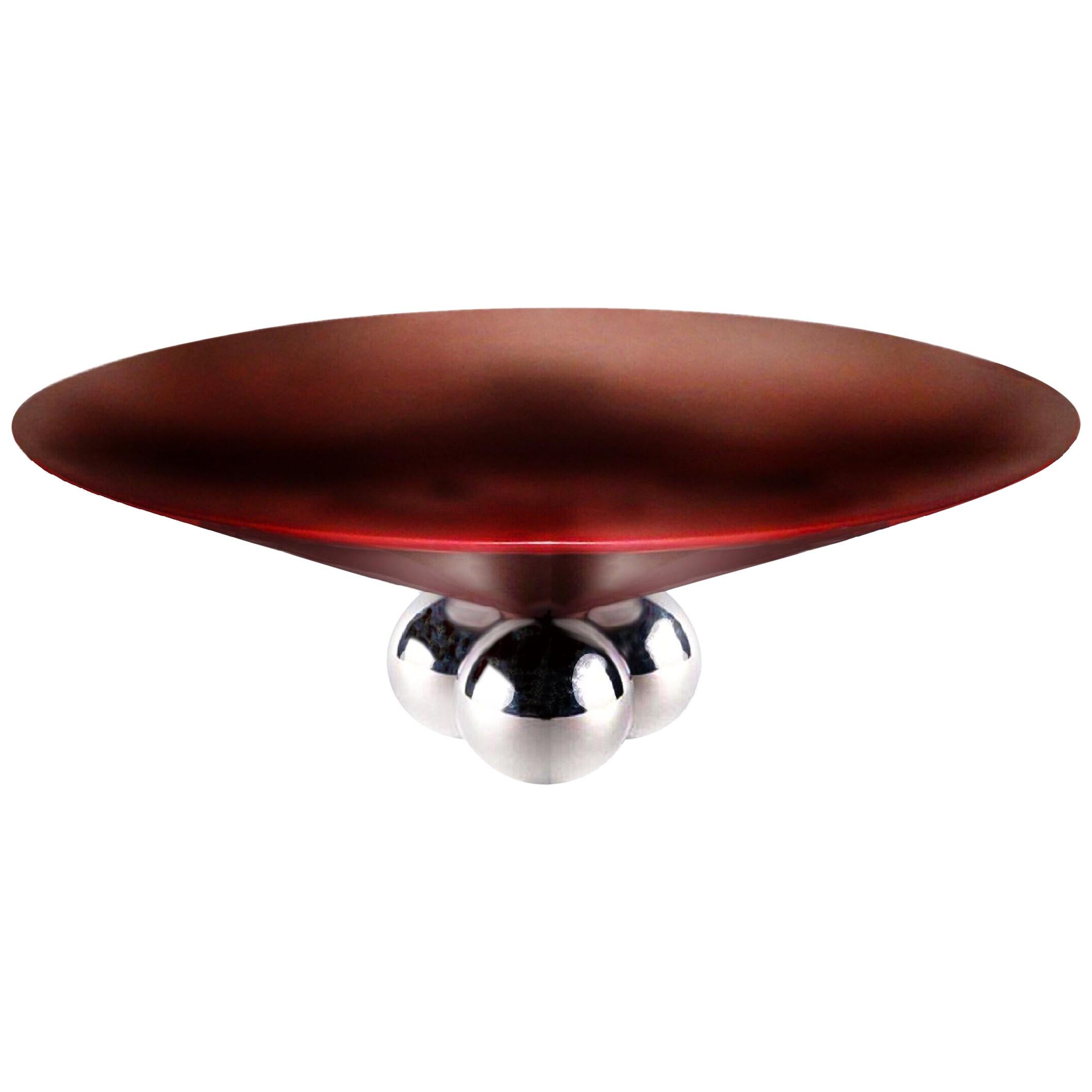 Brueton Bocci Coffee Table Cordovan Leather Floating Steel Orbs 1980s Memphis 