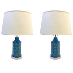 Pair of Italian Ceramic and Nickel Table Lamps by Bitossi
