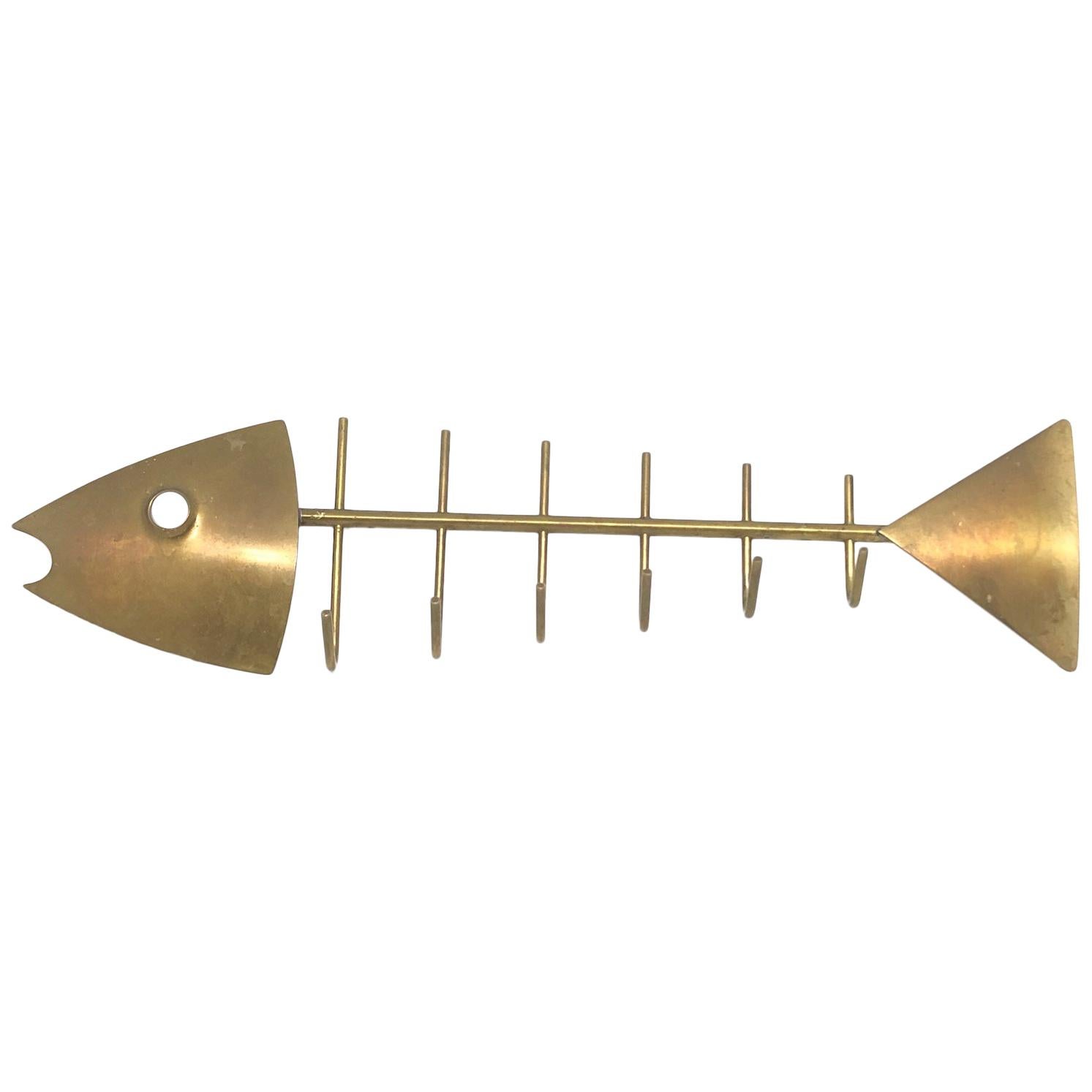 Brass Fish Key Holder Board 1950s Mid-Century Modern, German
