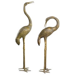 Vintage Pair of Extra Large Brass Crane Sculptures
