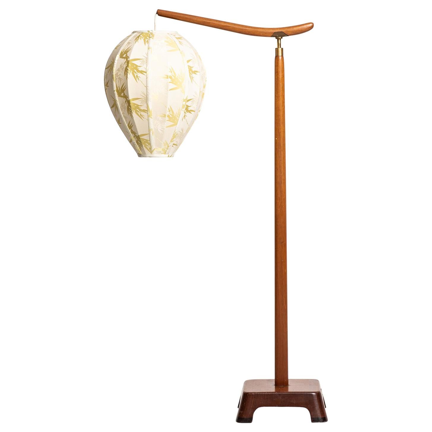 1940s Floor Lamp in Mahogany and Brass Produced in Sweden