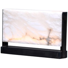 Nouvelle lampe de bureau rectangulaire italienne à LED en albâtre sculptée à la main