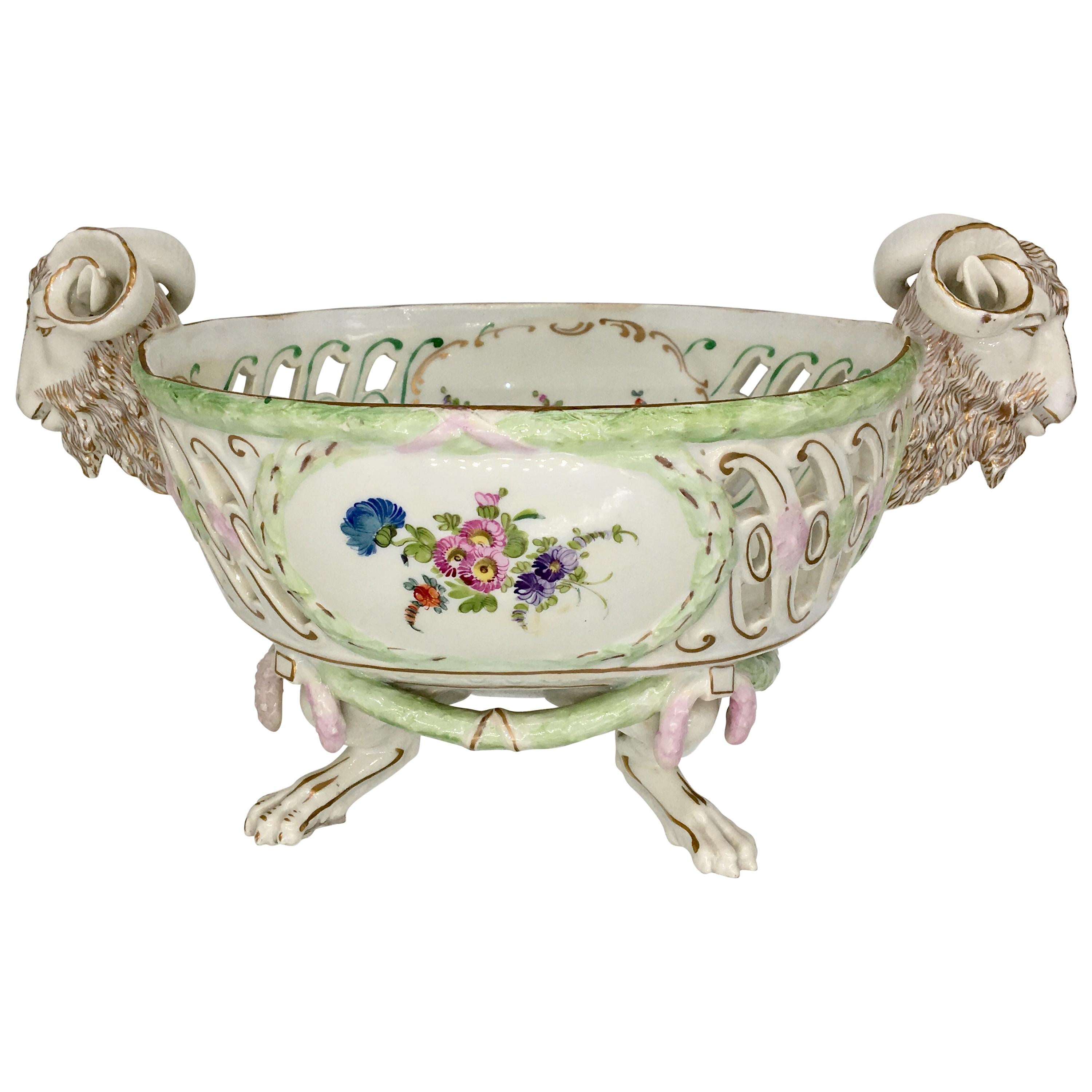Porcelain Basket with 2 Rams Heads, Vienna For Sale