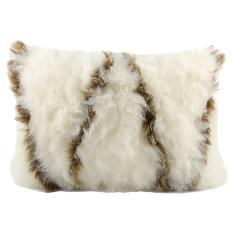 Boho White and Gold Sheepskin Pillow, Made in Australia For Sale