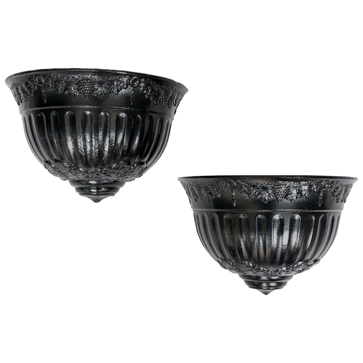  PAIR Georgian Regency Period Wall Planters Cast Iron with Good Detail, Ca 1820 For Sale