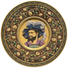 Late 19th Century Hand Painted Majolica Plate with Nobleman Portrait German