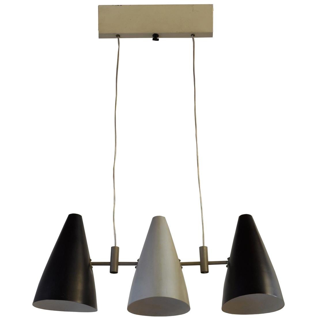 Italian Pendant Lamp with Three Lights, 1950s, Lacquered in Black and Gray im Angebot