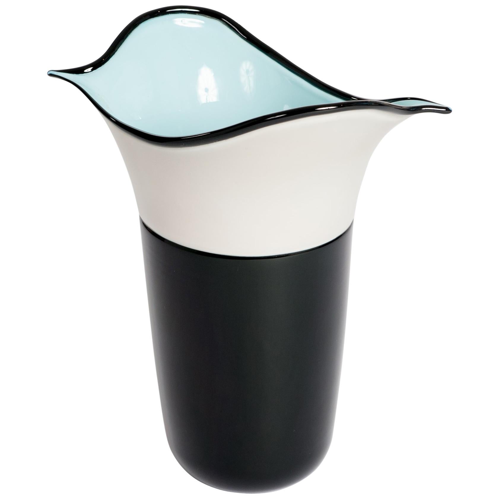 Barovier & Toso Murano Art Glass Vase "Morbido" Black-White Toni Zuccheri, 1984