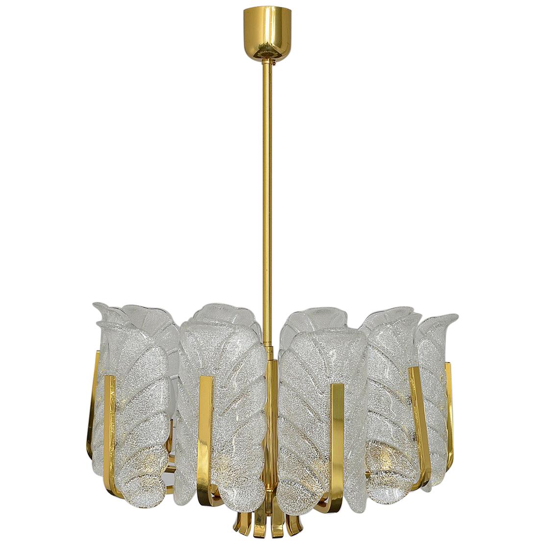 Chandelier by Carl Fagerlund for Orrefors 1960s Gold Brass Glass Acanthus Leaves im Angebot