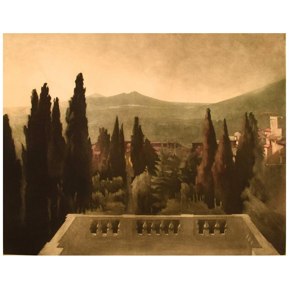 Peter Ilsted 1863-1933. "The View from Villa d'Este", Mezzotinte