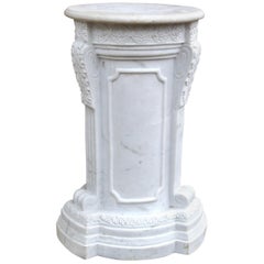 19th Century Carved Carrara Marble Column Plinth