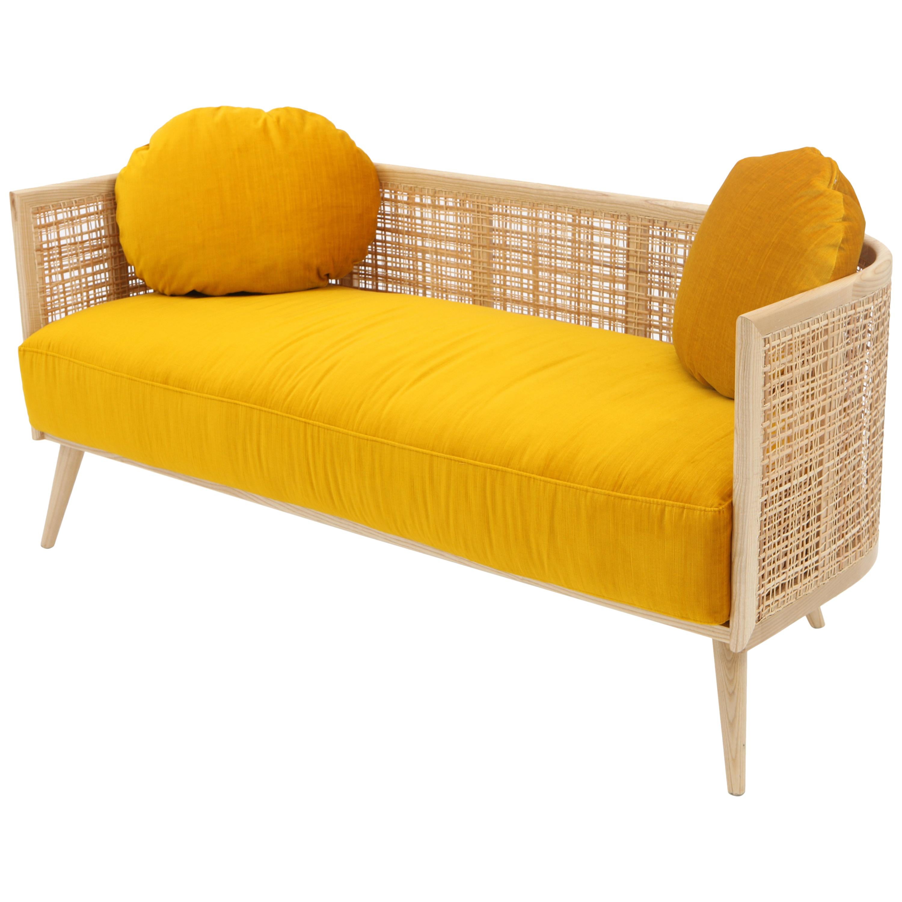 Summerland Sofa in solid ash wood and straw weaving pattern For Sale