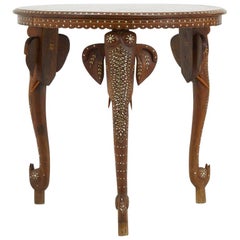 Indian Teak and Bone Inlaid Occasional Table