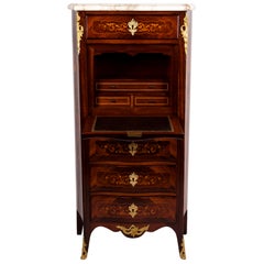 19th Century Louis XV France Rosewood Finely Inlaid Secrétaire à Abattant