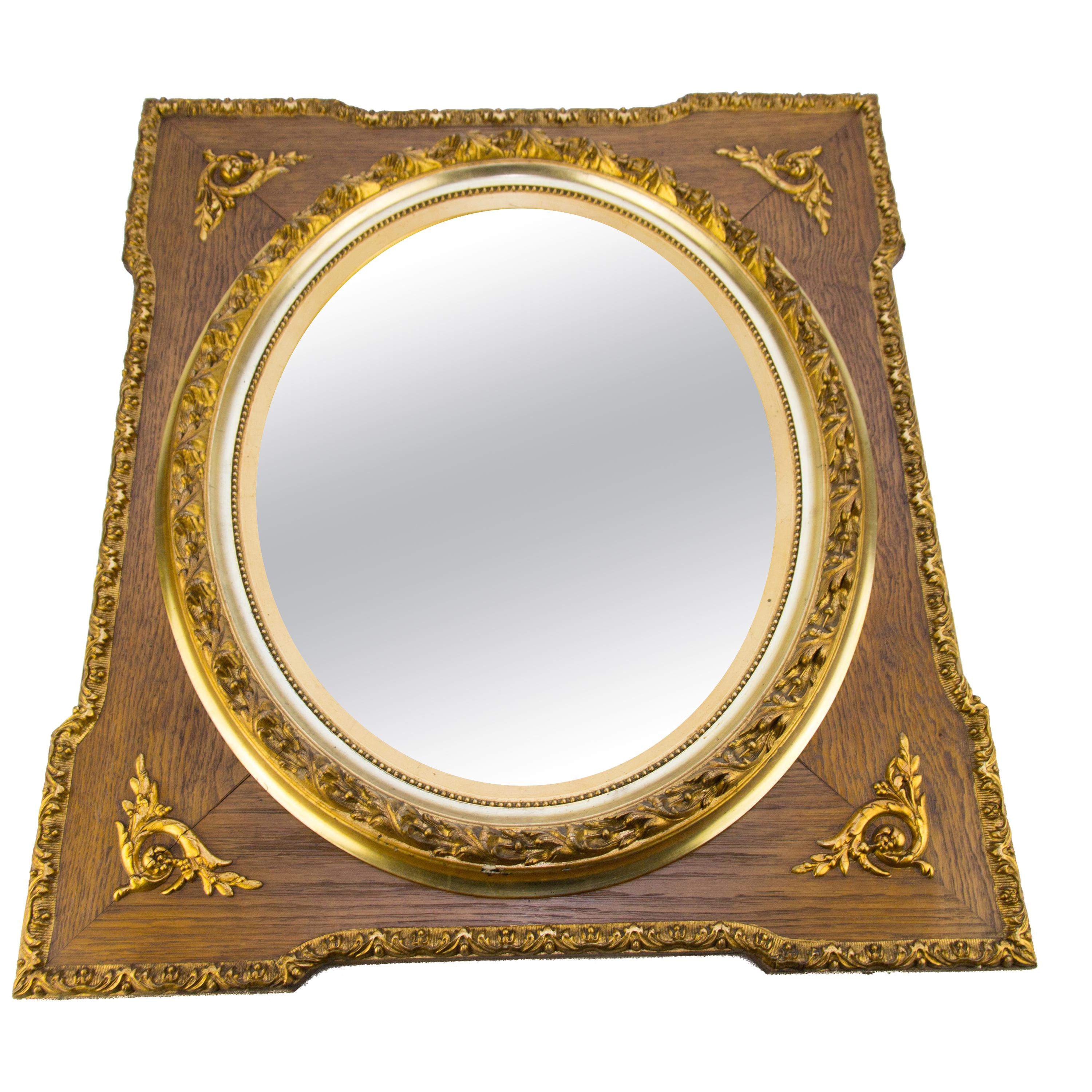 French Louis XVI Style Parcel-Gilt Mirror Frame in Oak