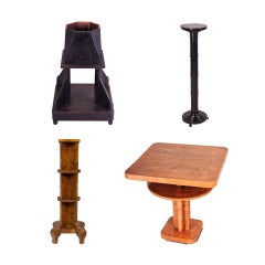 Set of Walnut Pedestal, Oak Pedestal, Cubism Flower Pot and Small Walnut Table