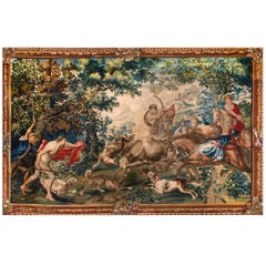 Großer historischer flämischer Wandteppich "The Bull Hunting" aus dem 17.