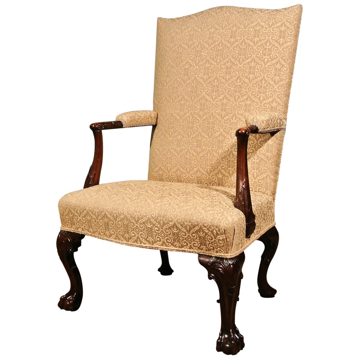 Fine George II Mahogany Gentlemans Arm Chair in Pale Gold For Sale