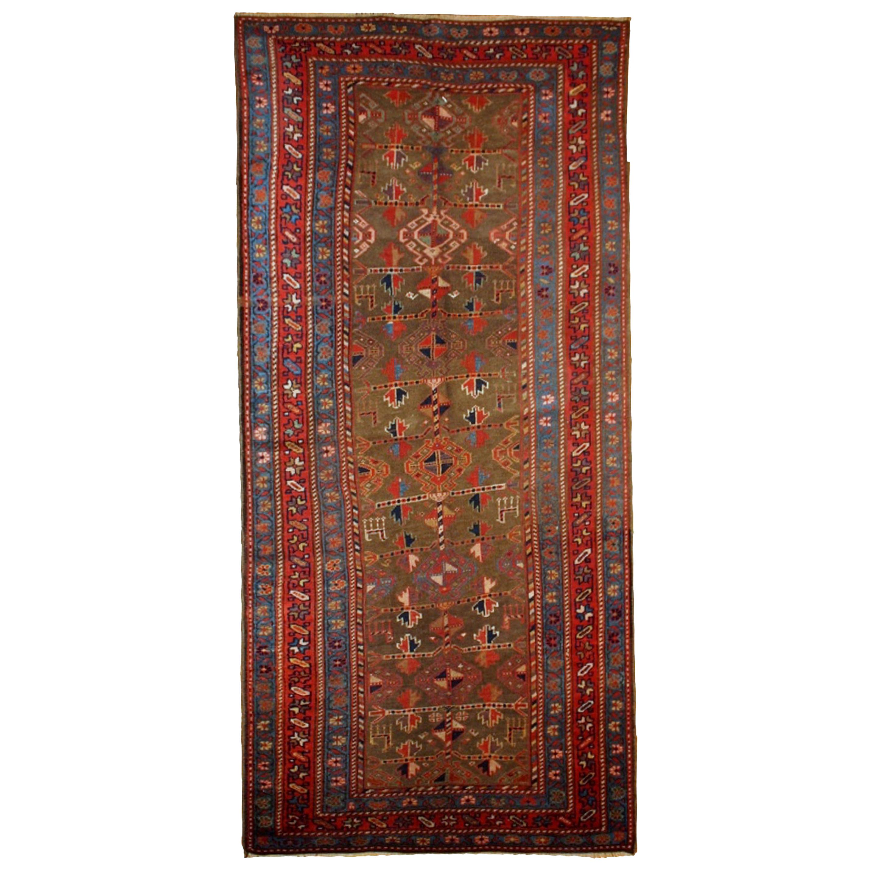 Handmade Antique Kurdish Style Rug, 1880s, 1B415