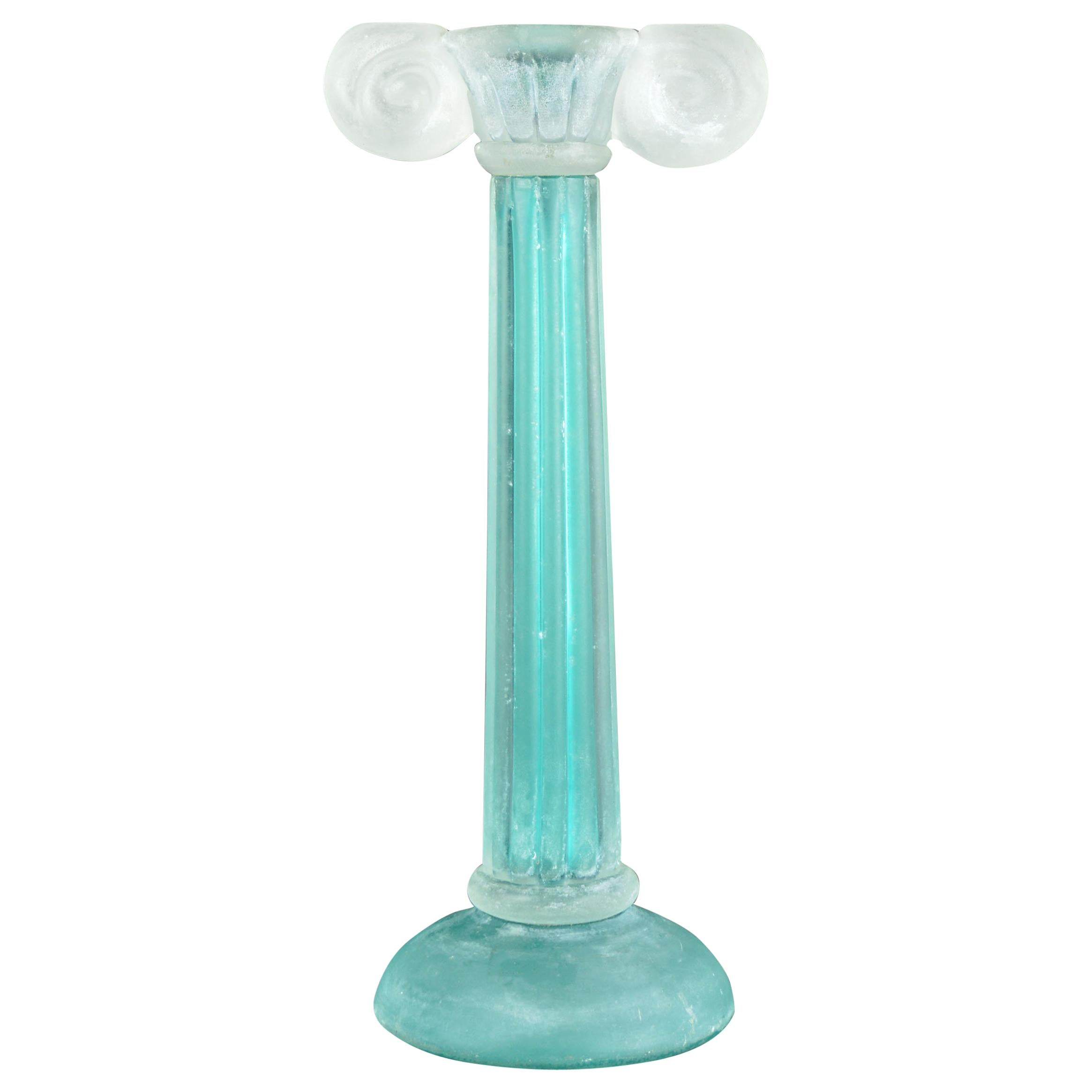 Midcentury Murano Glass Column Candlestick, Signed Cenedese, Venice, 1950s