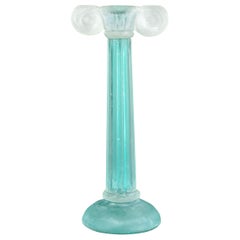 Midcentury Murano Glass Column Candlestick, Signed Cenedese, Venice, 1950s