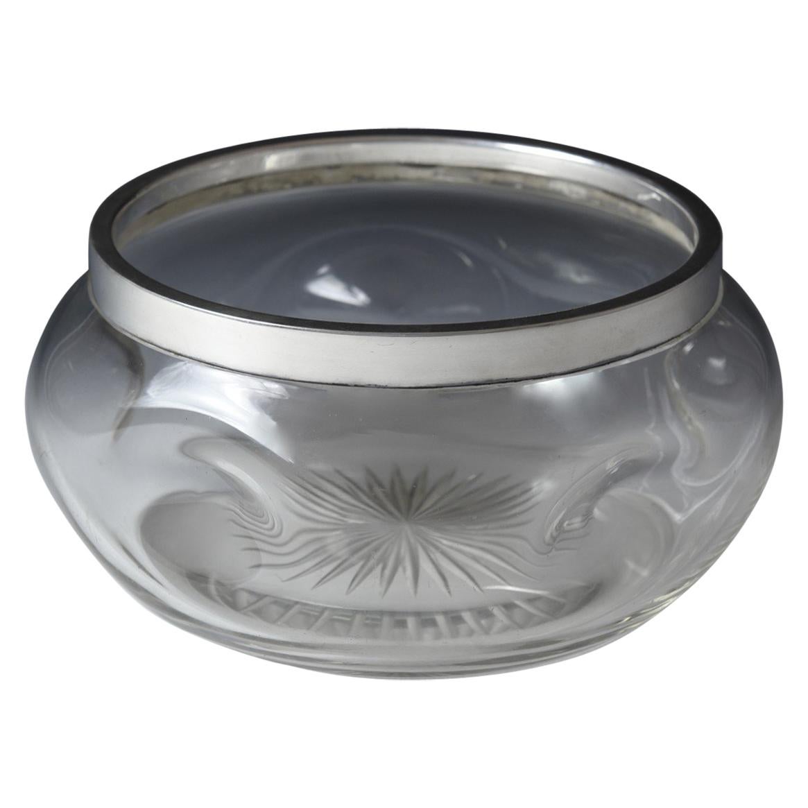 Sterling Silver Collared Dimpled Glass Bowl, 1903