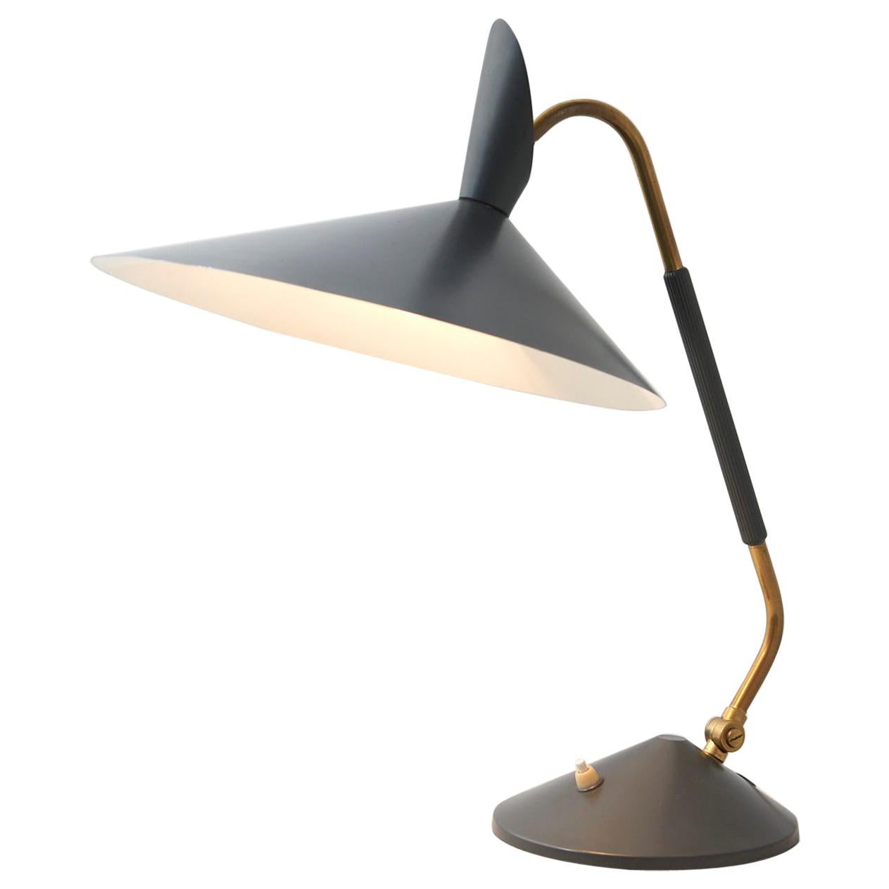 Table Lamp in Brass with Grey Lamp Shade in the Style of S.A. Holm Sørensen im Angebot