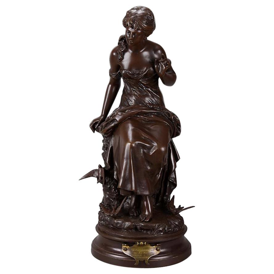 French Art Nouveau Bronze 'Retour des Hirondelles' by Auguste Moreau