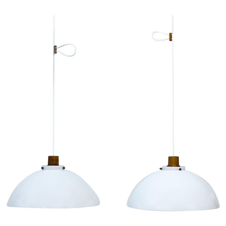 Scandinavian Modern Pendant Lamps in Teak and Acrylic by Luxus, Sweden, 1950s