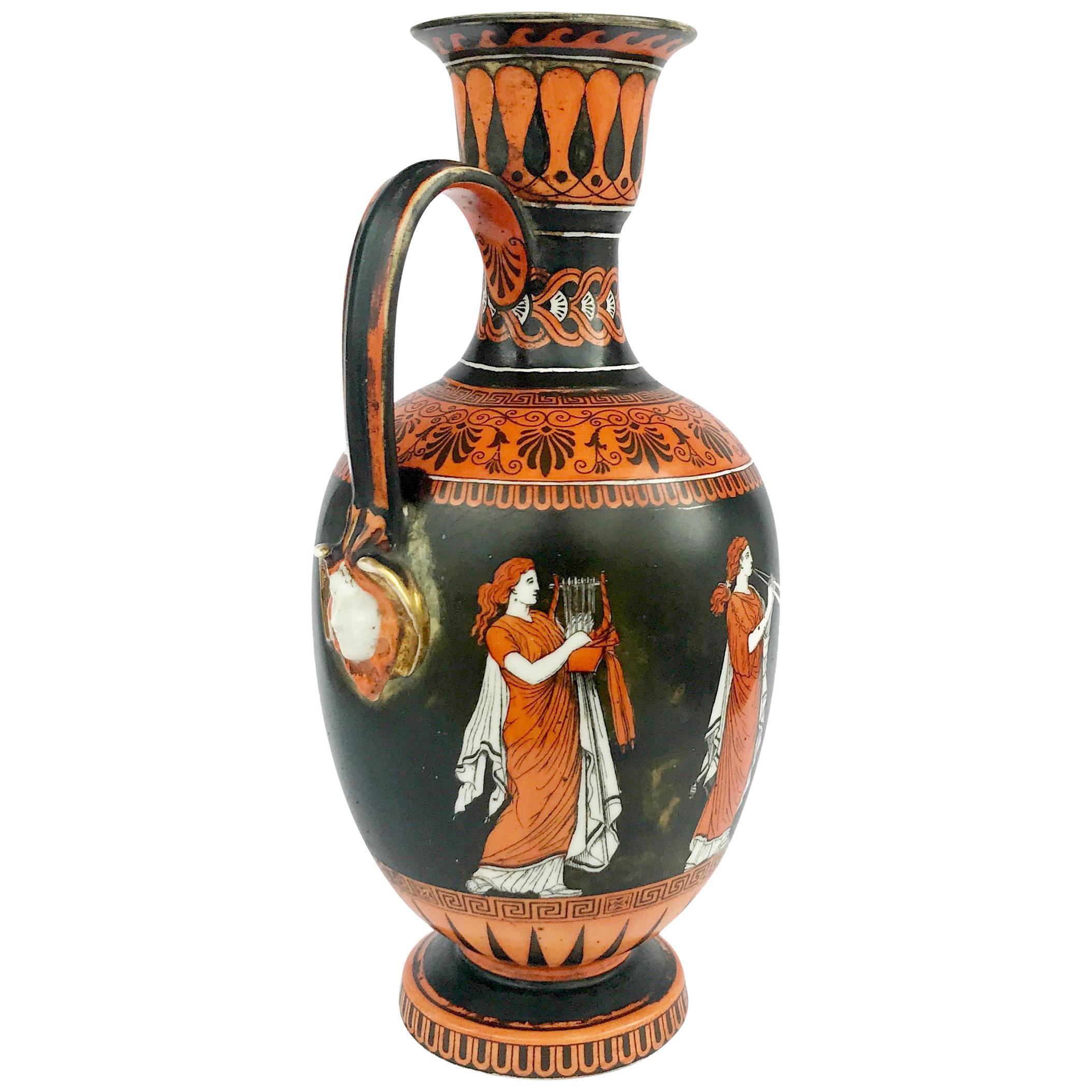 19th Century Samuel Alcock Neoclassical Porcelain Ewer Etruscan For Sale