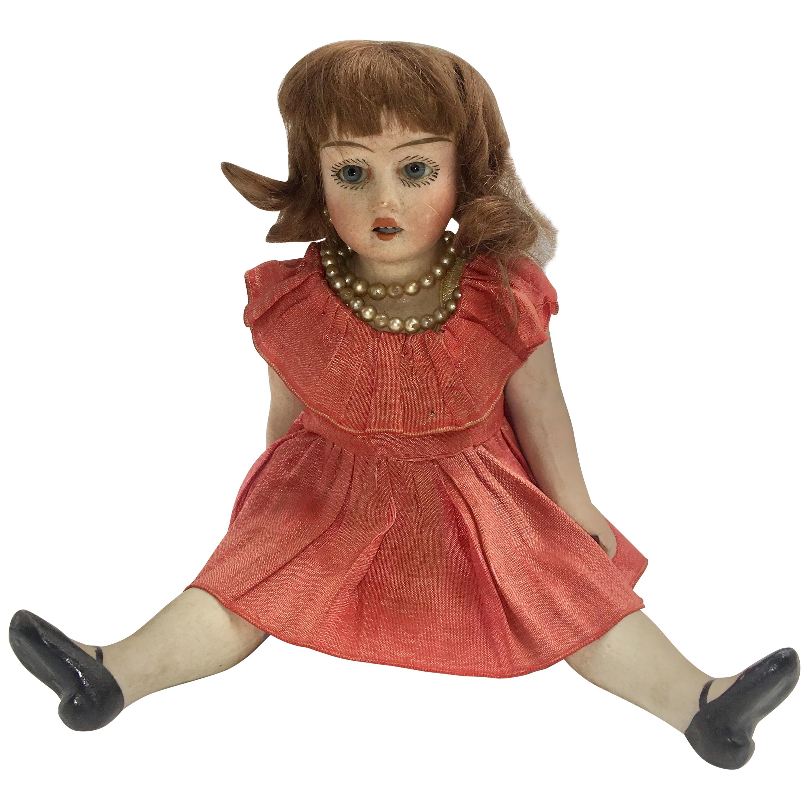 Antique Bisque Ceramic Doll, circa 1920 For Sale