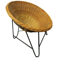 Midcentury Bamboo Rattan and Iron Pod Lounge Chair