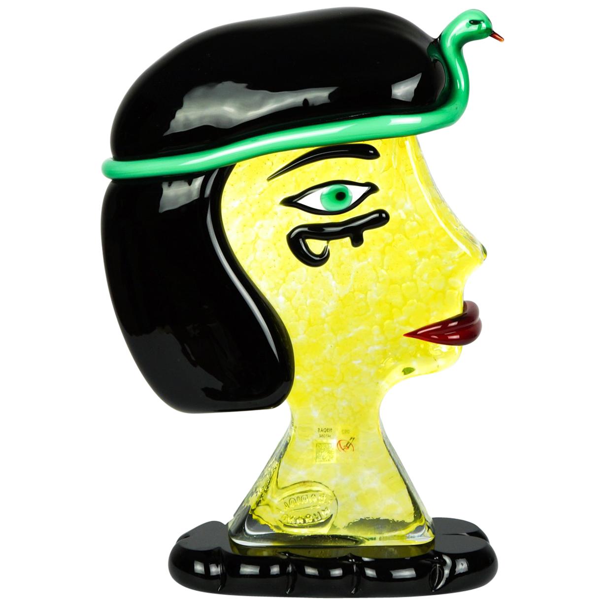 Abstrakte Skulptur, Hommage an Pablo Picasso-Kopf aus Cleopatra-Muranoglas Badioli