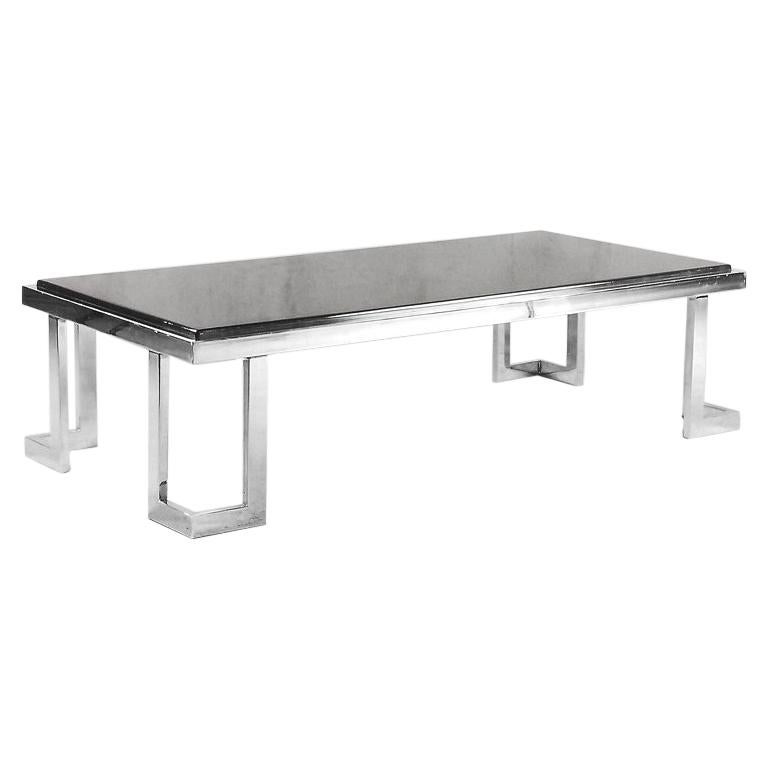 Italian Chromed Glamour Coffee Table with Epoxy Resin Top, 1970s For Sale