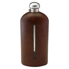 Antique Very Large Leather Covered Hip Flask of Decanter Size, circa 1890