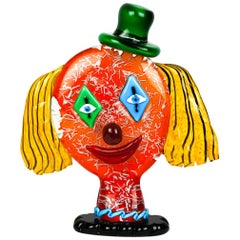 Vintage Abstract Sculpture Head Clown Murano Glass Pop Art by Badioli