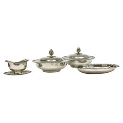 Louis Quinze Sterling Silver Covered Dishes, Sauce Boat and Oval Serving Dish