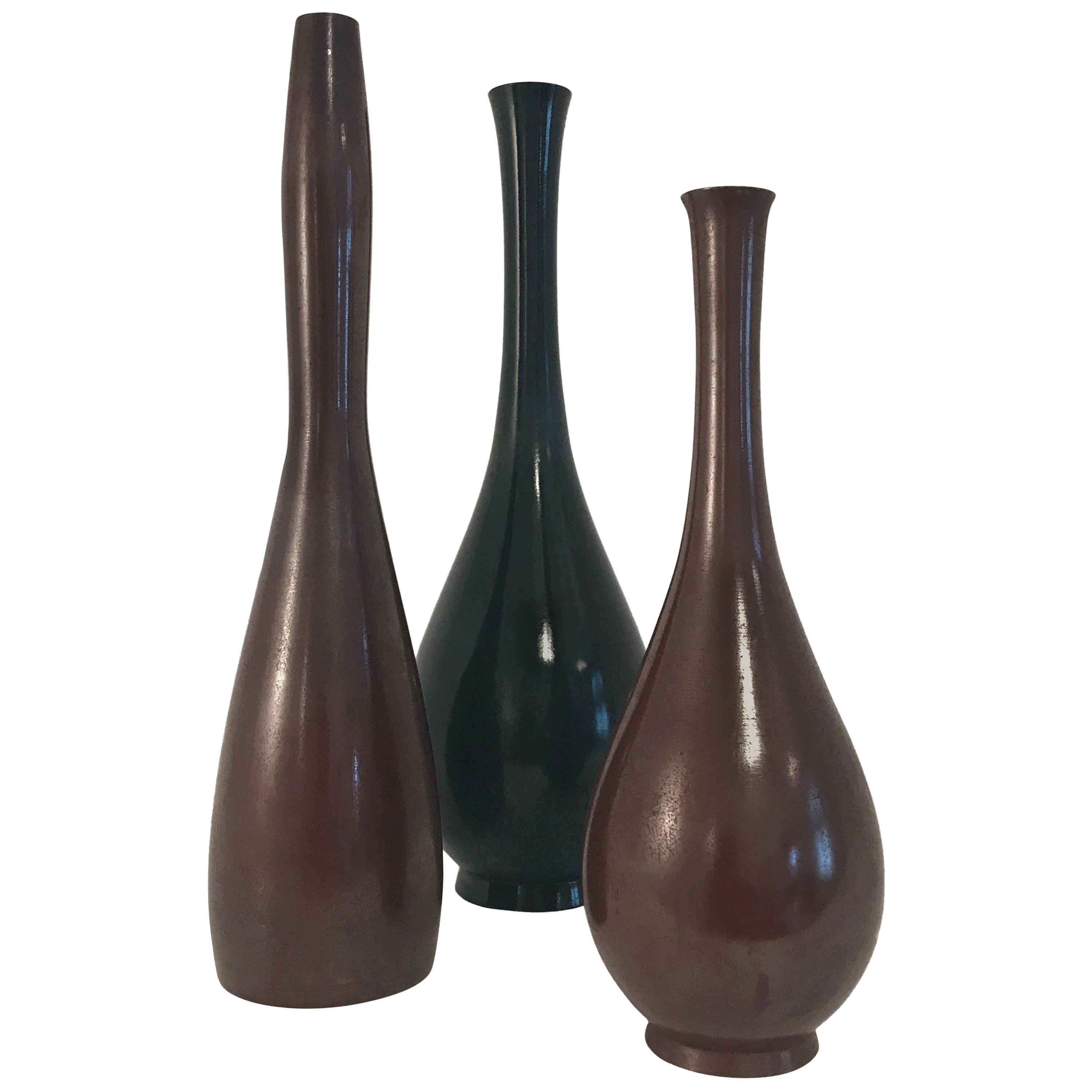 Set of Three Japanese Bronze Vases, 1960 For Sale