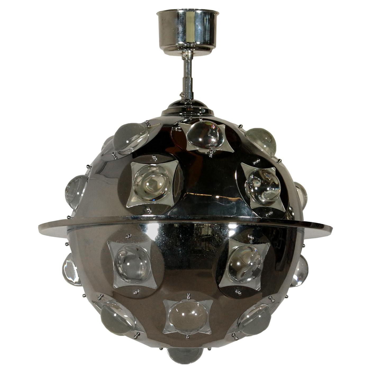 Ceiling Lamp by Oscar Torlasco Chromed Metal Glass Vintage, Italy, 1960s