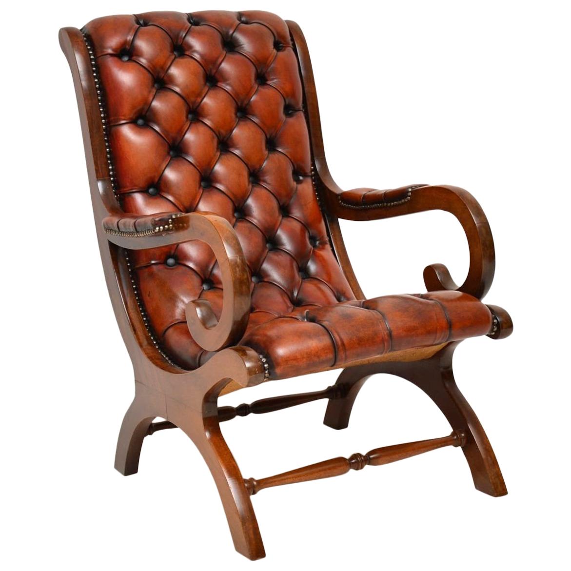 Antique Regency Style Leather and Mahogany Armchair
