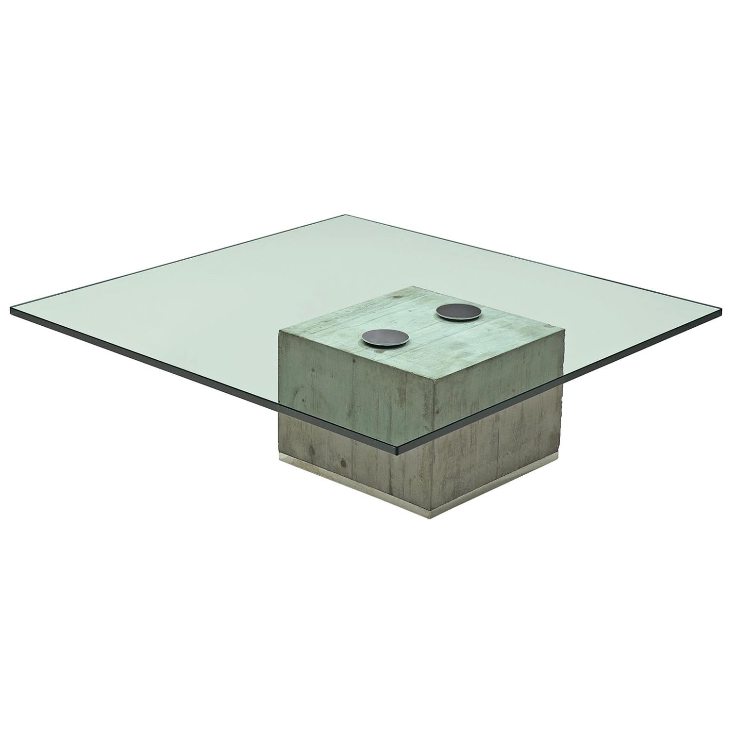 Sergio & Giorgio Saporiti Modern Coffee Table with Concrete and Glass