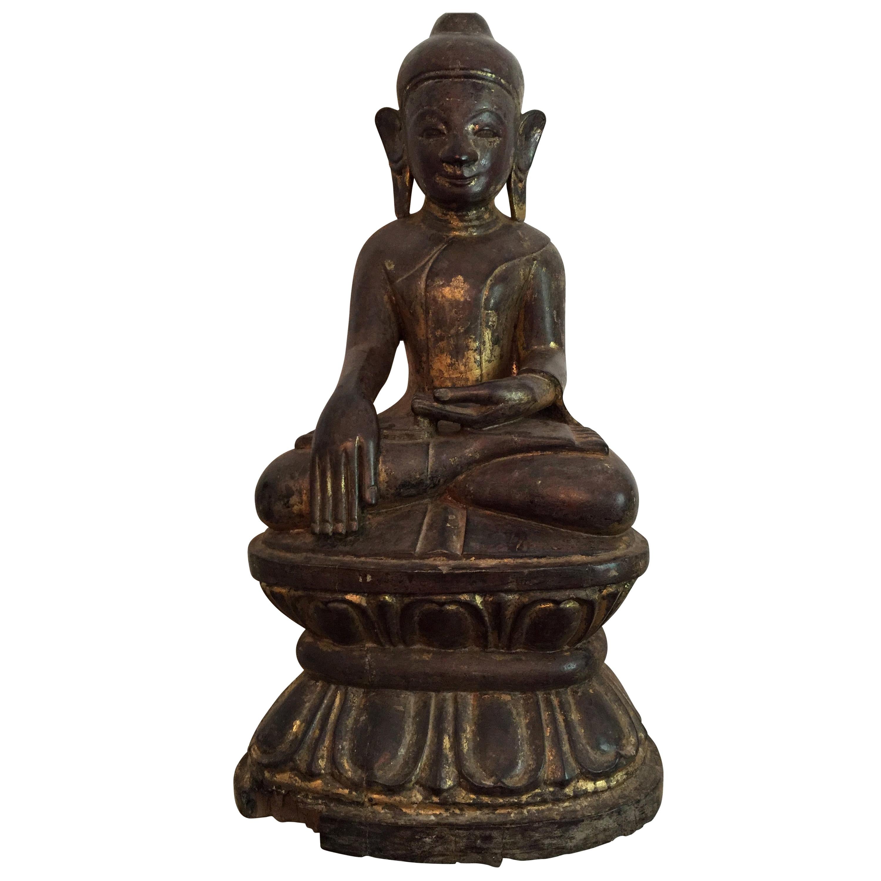 Buddha aus birmanischem Holz, 18. Jahrhundert im Angebot
