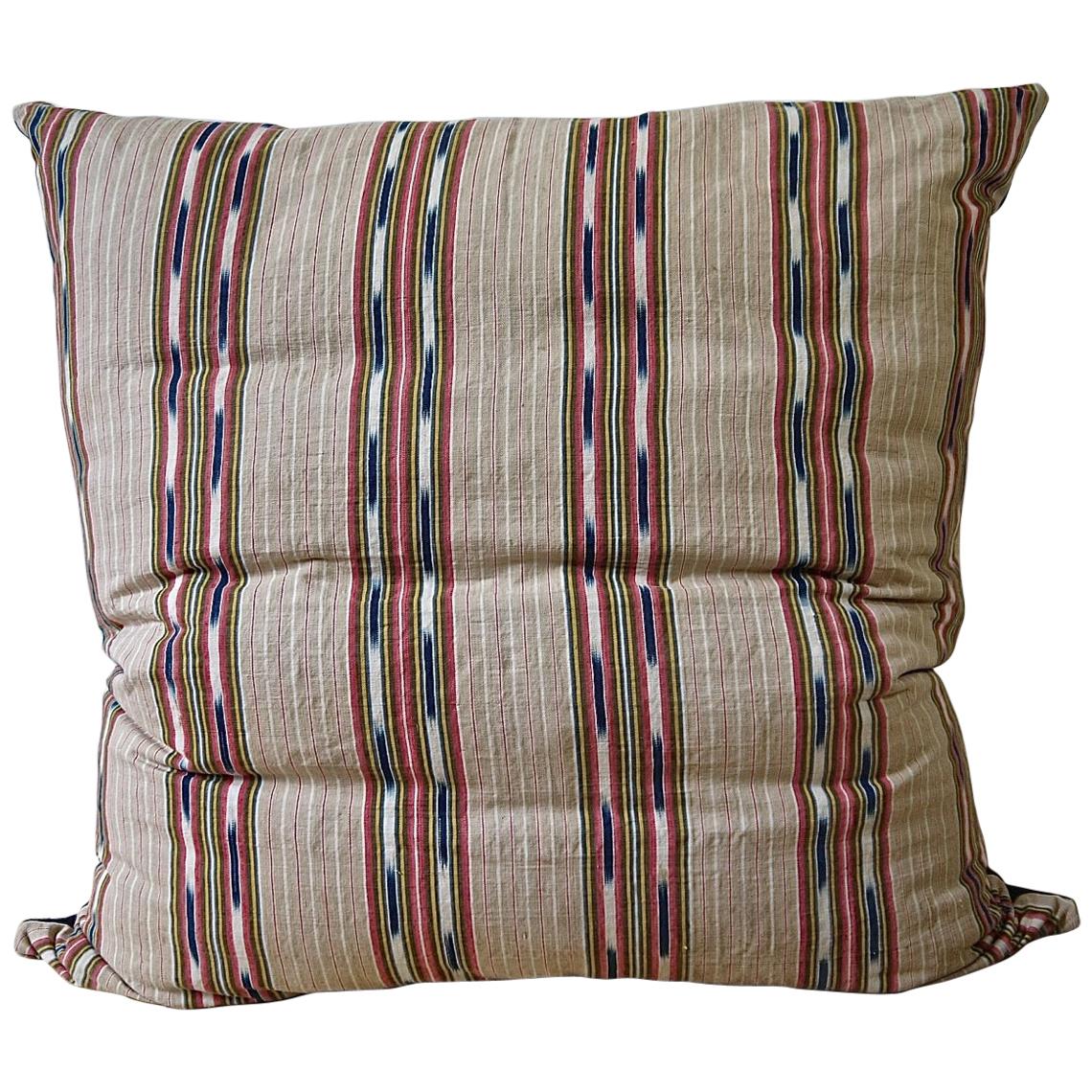 Striped Ikat Ticking Floor Pillow, French, 19th Century For Sale