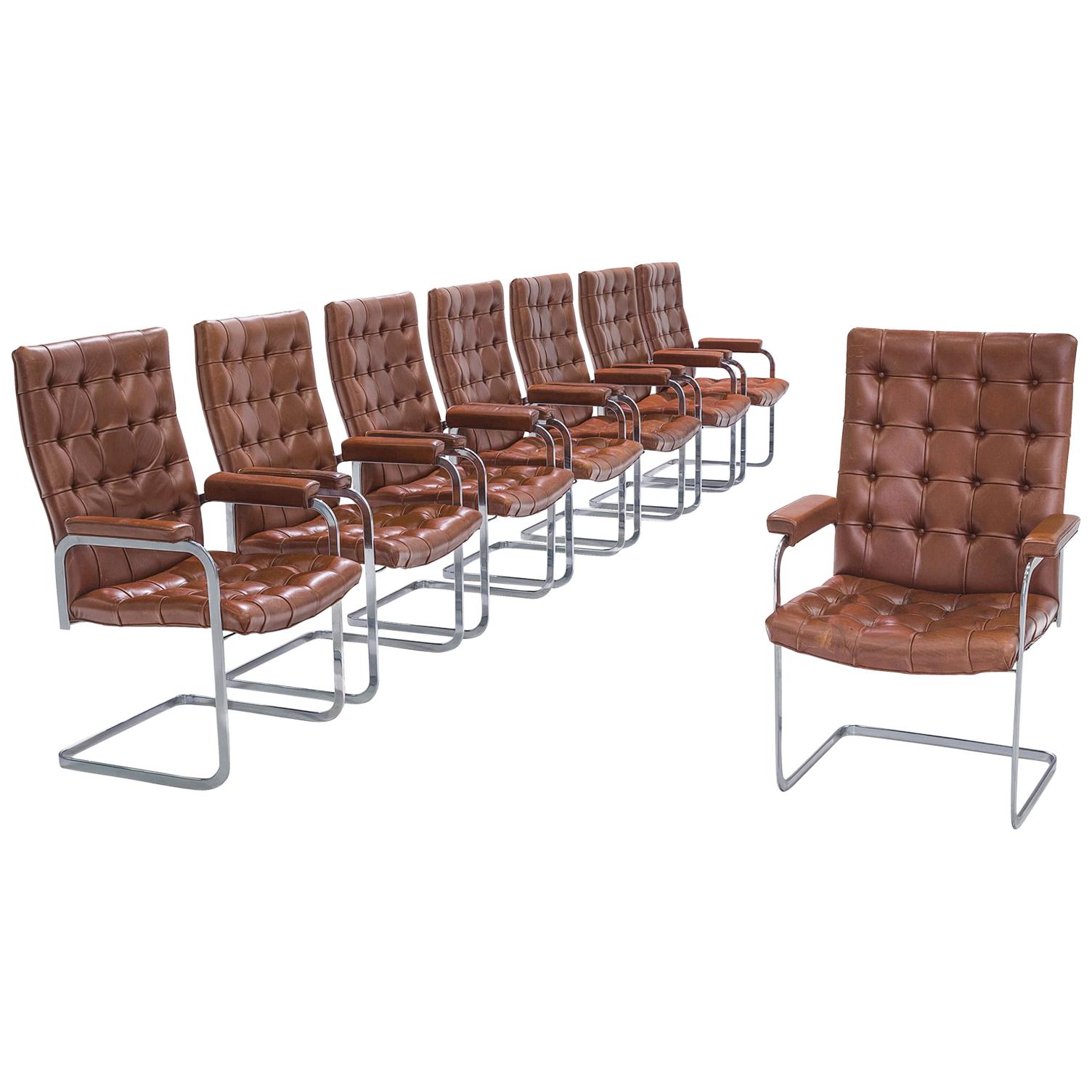 Robert Haussmann for De Sede Set of Eight Leather Chairs 